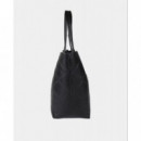 Bolso Shopper Efecto Piel Monograma Rombos Logo Ovalado Colgante Negro.  LOLA CASADEMUNT