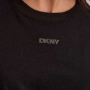 Camiseta de Manga Corta con Nudo Frontal y Logo de Mini Tachuelas  DKNY