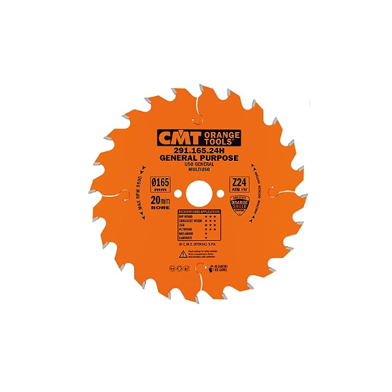 Disco Sierra Madera Cmt - 165 Mm X 2,6 Mm X 20 Mm - 24 Dientes - 291.165.24h
