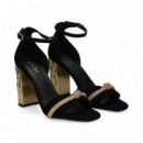 Sandalia Nudo Oro con Talon ante Negro  LODI