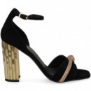 Sandalia Nudo Oro con Talon ante Negro  LODI