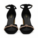 Sandalia Nudo Oro con Talon ante Negro  LODI