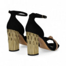 Sandalia Nudo Oro con Talon ante Negro  LODI