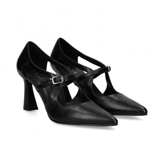 Abierto Lados con Hebilla Piel Negro  LODI