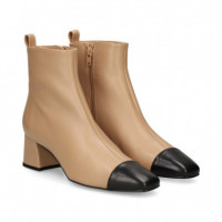 Botin Punta Negro Piel Beige  UNISA