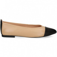 Punta Negro Bailarina Piel Beige  UNISA