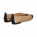 Punta Negro Bailarina Piel Beige  UNISA