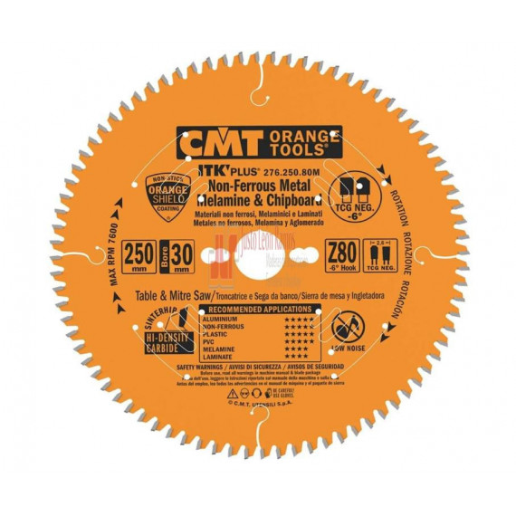 Circular Saw Blade 250x2.6/1.8x30 Z80 Tcg Neg