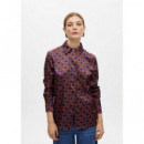 Camisa Estampada en Satén Recta Azul-mar  LOLA CASADEMUNT