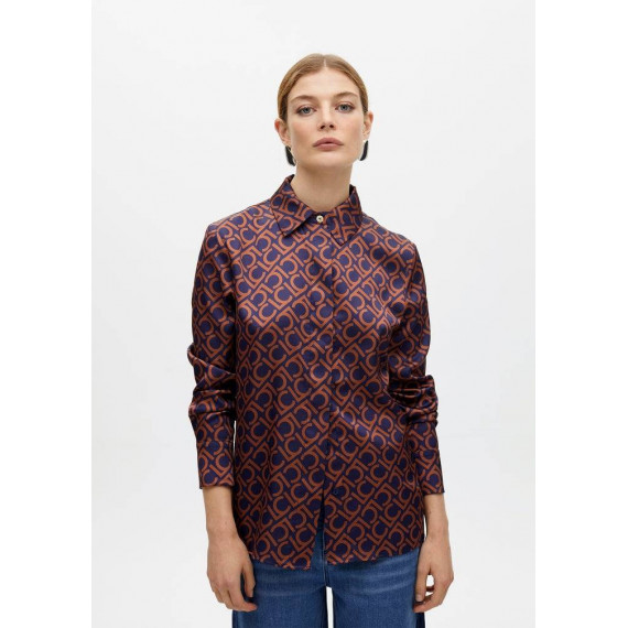 Camisa Estampada en Satén Recta Azul-mar  LOLA CASADEMUNT