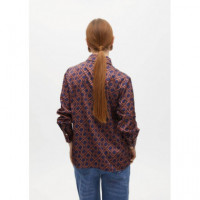 Camisa Estampada en Satén Recta Azul-mar  LOLA CASADEMUNT