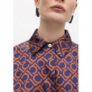 Camisa Estampada en Satén Recta Azul-mar  LOLA CASADEMUNT