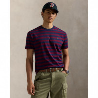 Camisetas Hombre Camiseta POLO RALPH LAUREN Custom Slim Fit Striped Classic Wine Cruise Navy