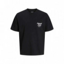 12282898BLACK Camisetas JACK AND JONES Hombre Jornorrebro Typo Tee Ss Crew Neck Noos