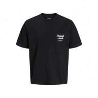 12282898BLACK Camisetas JACK AND JONES Hombre Jornorrebro Typo Tee Ss Crew Neck Noos