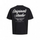 12282898BLACK Camisetas JACK AND JONES Hombre Jornorrebro Typo Tee Ss Crew Neck Noos