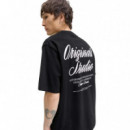 12282898BLACK Camisetas JACK AND JONES Hombre Jornorrebro Typo Tee Ss Crew Neck Noos