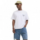 12282898BRIGHT White Camisetas JACK AND JONES Hombre Jornorrebro Typo Tee Ss Crew Neck Noos