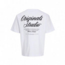 12282898BRIGHT White Camisetas JACK AND JONES Hombre Jornorrebro Typo Tee Ss Crew Neck Noos