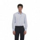 125619 Camisas SILBON Hombre Vestir Mini Rayas Celeste Puño Simple