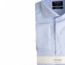 125619 Camisas SILBON Hombre Vestir Mini Rayas Celeste Puño Simple