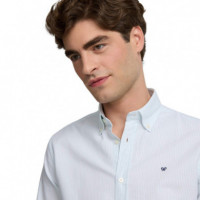 131234 Camisas SILBON Hombre Sport Oxford Rayas Verde Claro