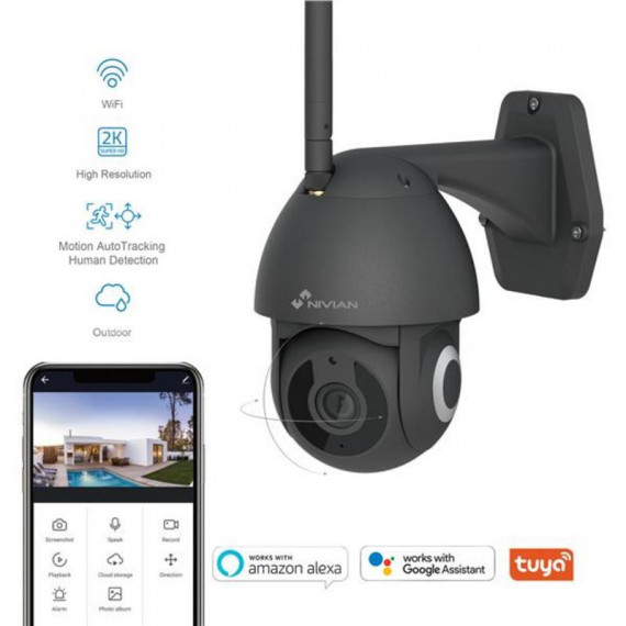 NIVIAN Cámara Vigilancia Exterior/interior Motorizada Wifi Negra 2K