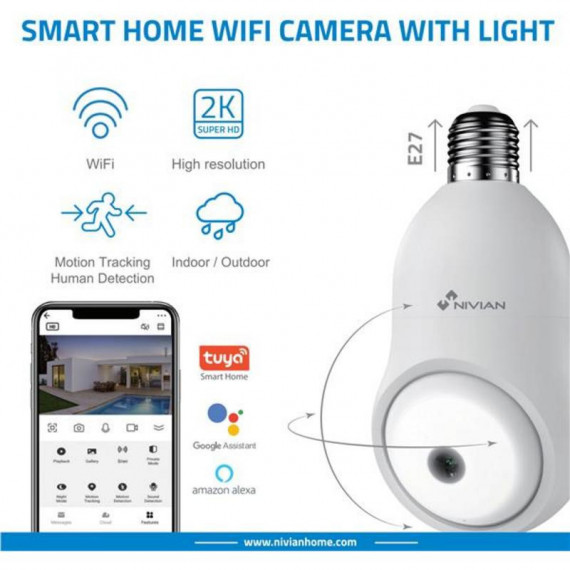 NIVIAN Cámara Vigilancia Tipo Bombilla 2K