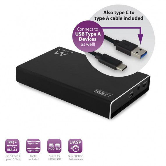 EWENT EW7070 Carcasa Externa para Disco Duro/ssd Sata 2.5" Usb-c 3.2