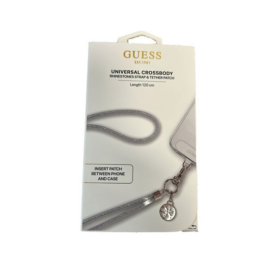 GUESS Colgante Universal para Smartphones Crossbody 1.20CM Rhinestones con Brillantes Plateado