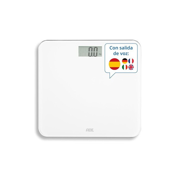 Ade Bascula Digital de Baño con Funcion Voz Be 2011 Gina Blanc hasta 250KG,MENSAJES de Voz 5 Idiomas  LALO