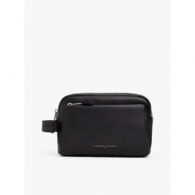 Tjm Linear Leather Washbag Black  TOMMY HILFIGER