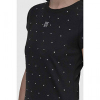 Rhinestones Crew Fitted Tee Black  DKNY