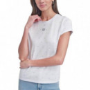 Rhinestones Crew Fitted Tee White  DKNY