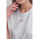 Rhinestones Crew Fitted Tee White  DKNY