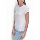 Rhinestones Crew Fitted Tee White  DKNY