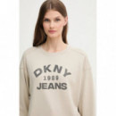 Logo Crew Neck Sweatshirt Ivory/silver  DKNY