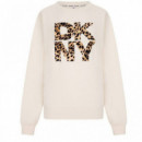 Flocking Logo Pullover Eggnog/ Black Whi  DKNY