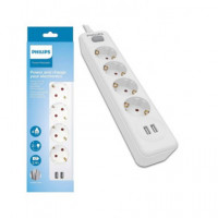 PHILIPS Regleta 4 Tomas Schuko Blanca 2 Puertos USB ,con Interruptor,cable 2MTRS SPN3042WA/19