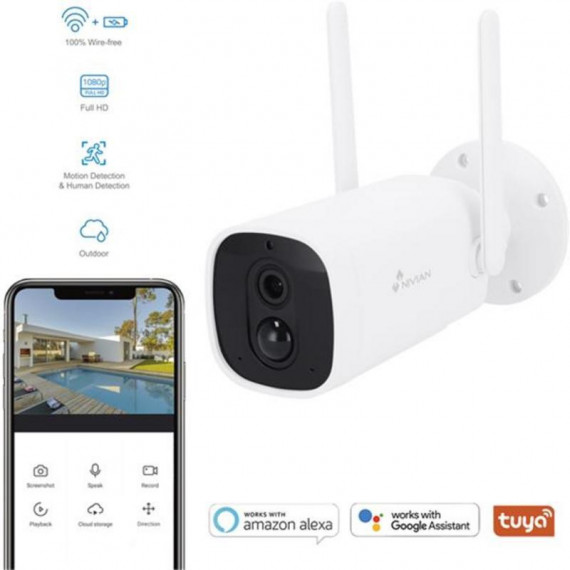 NIVIAN Cámara de Vigilancia Exterior Wifi a Batería Fhd