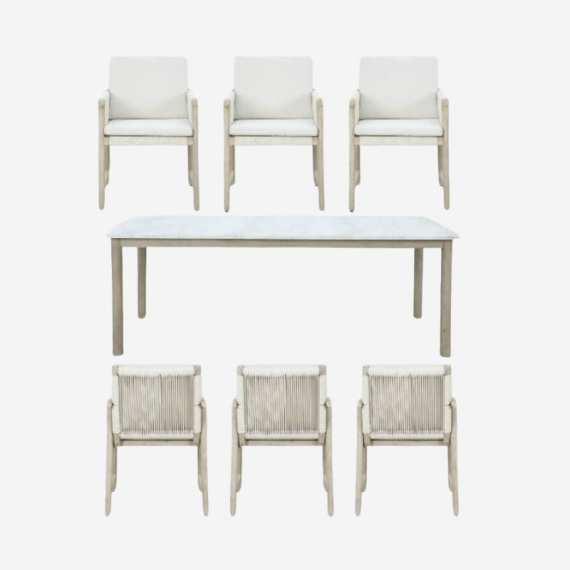 Conjunto Comedor de Jardín Moorea- 210 X 95 Cm- 6 Sillas- Acacia Fsc- Beach Look- Arena Negra®- Exterior  ARENA NEGRA