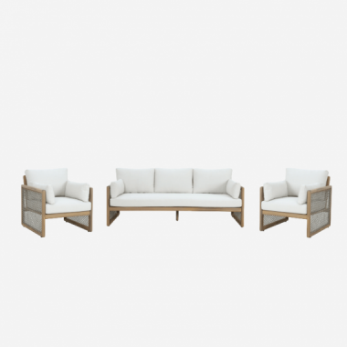 Conjunto de Jardín Hue- 5 Plazas- Madera Acacia Fsc- Efecto Teca Rosa- Arena Negra®- Interior y Exterior  ARENA NEGRA