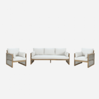 Conjunto de Jardín Hue- 5 Plazas- Madera Acacia Fsc- Efecto Teca Rosa- Arena Negra®- Interior y Exterior  ARENA NEGRA