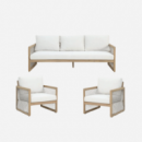 Conjunto de Jardín Hue- 5 Plazas- Madera Acacia Fsc- Efecto Teca Rosa- Arena Negra®- Interior y Exterior  ARENA NEGRA