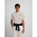 Camiseta Raya Fina Burdeos Crema  SILBON