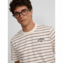 Camiseta Raya Fina Burdeos Crema  SILBON