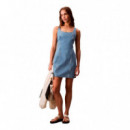 Vestido Corto Denim con Cuello Abierto  CALVIN KLEIN