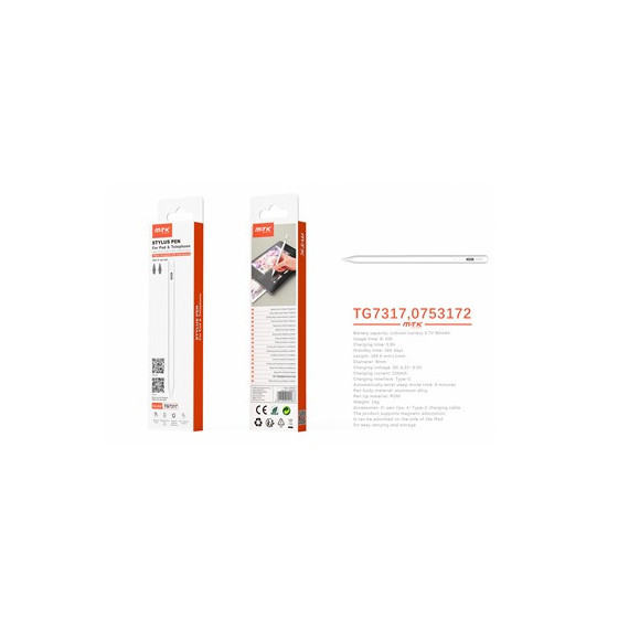 MTK Lapiz Capacitativo TG7317 Magnetico Blanco para Ipad y Android