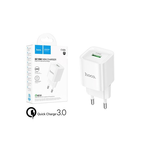 HOCO Adaptador Corriente 18W USB Blanco C145A Mini