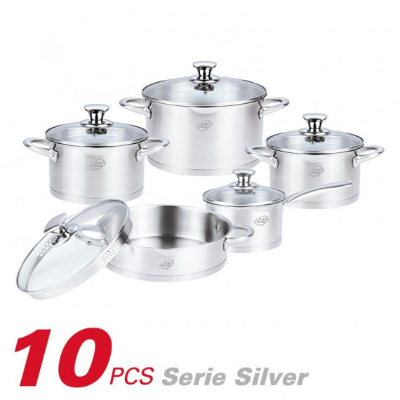 Bateria de Cocina Inox Serie Silver LARRYHOUSE 10 Pcs